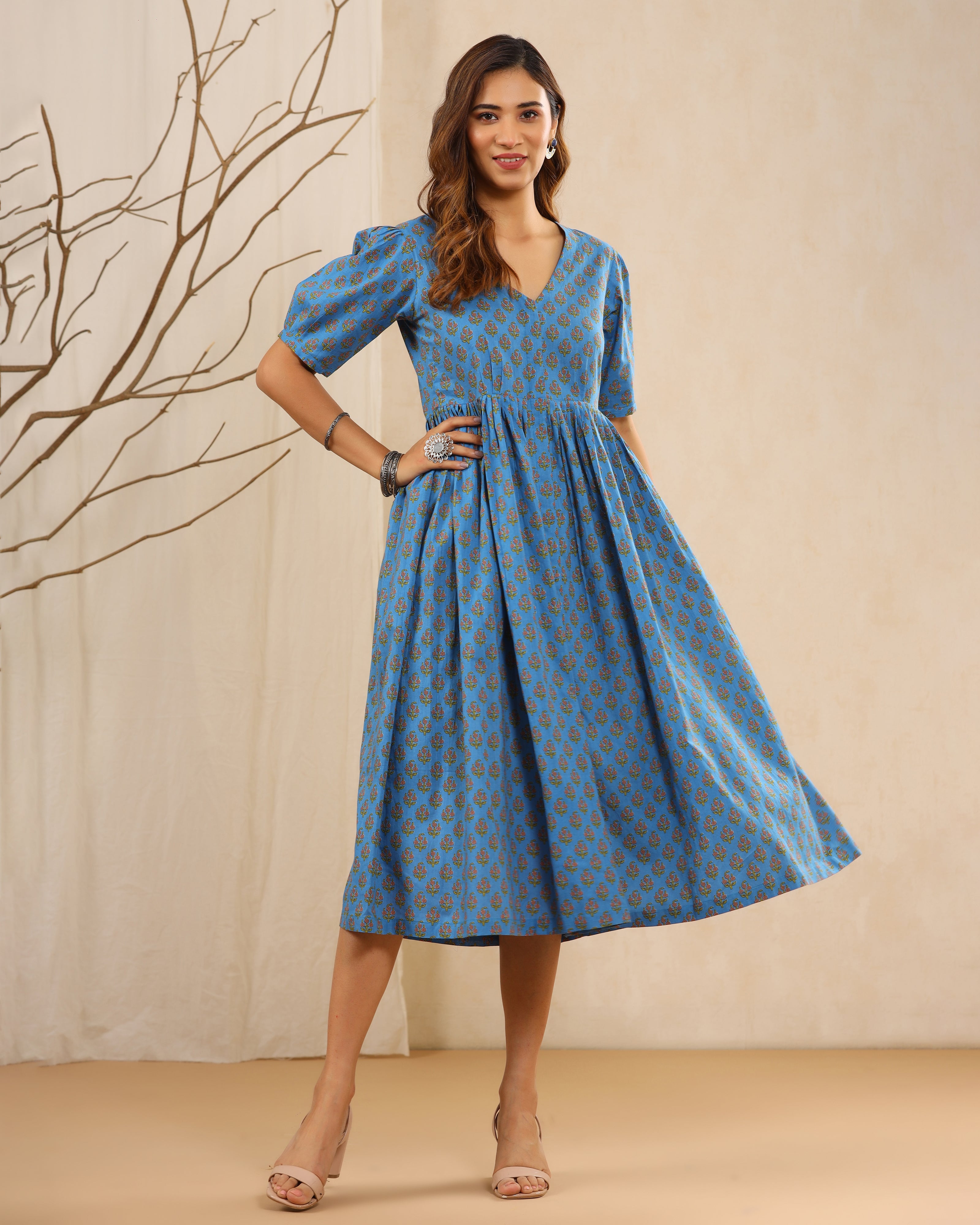 Sitara Blue Hand Block Printed Cotton Dress