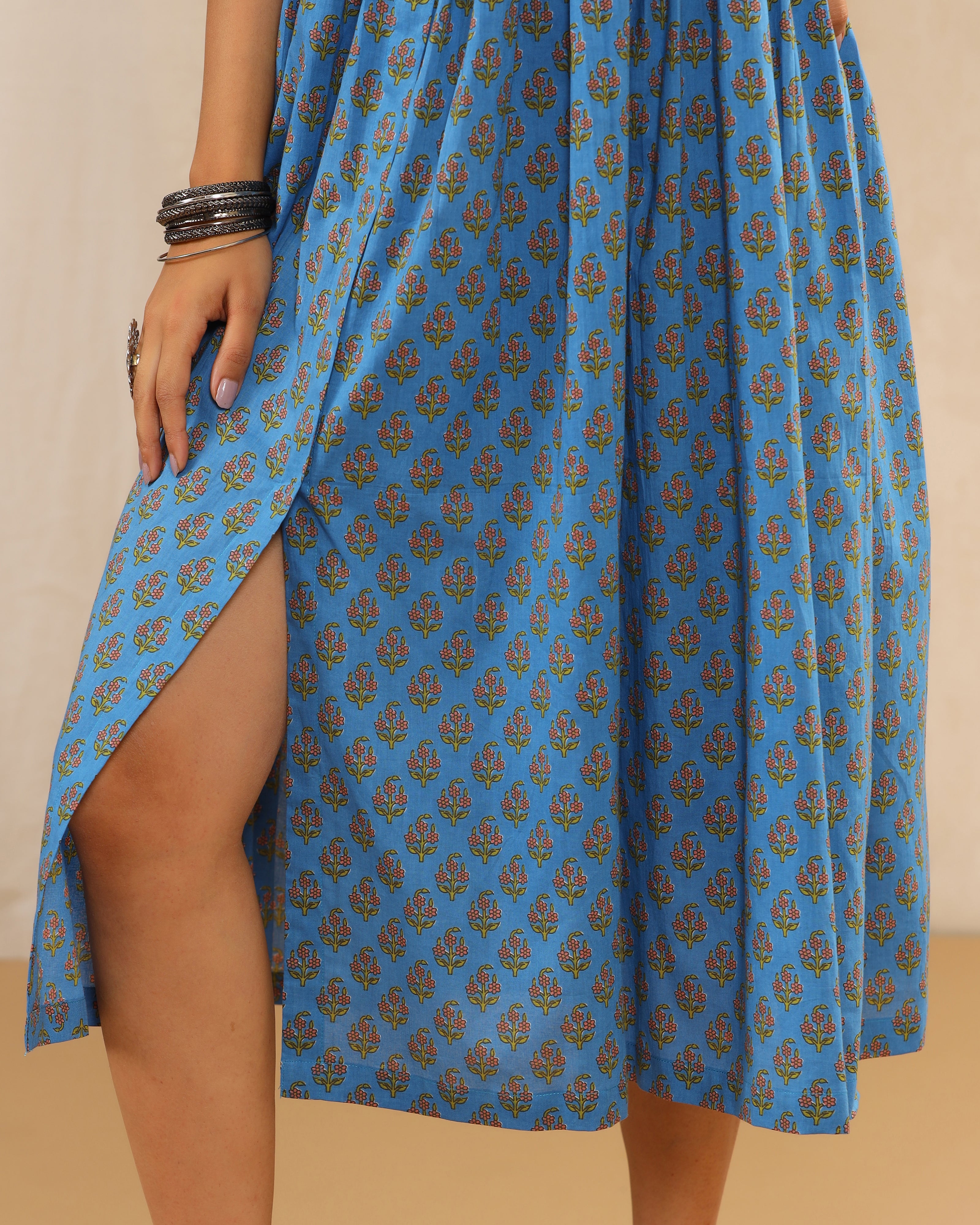 Sitara Blue Hand Block Printed Cotton Dress