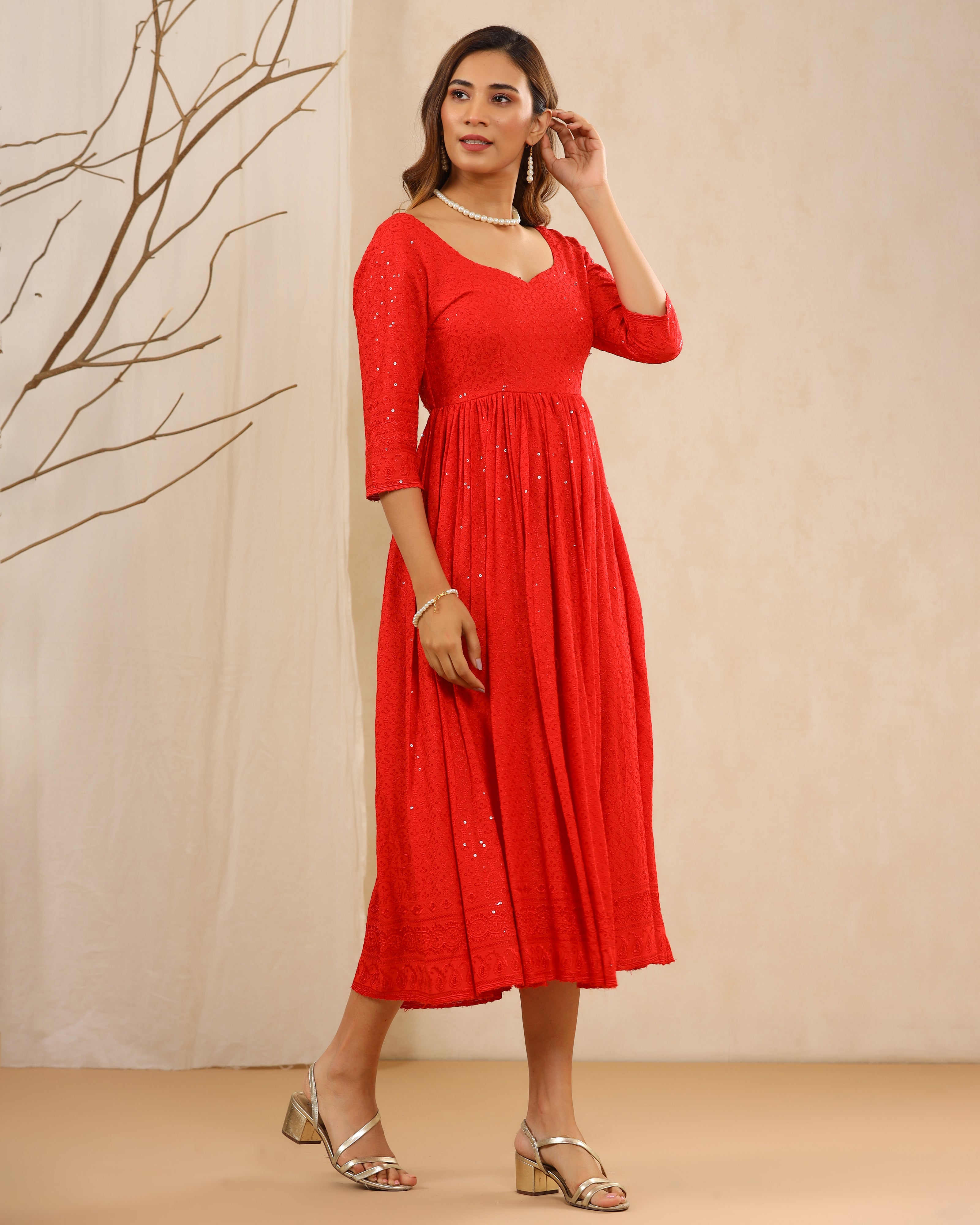 Red Chikankari Dress