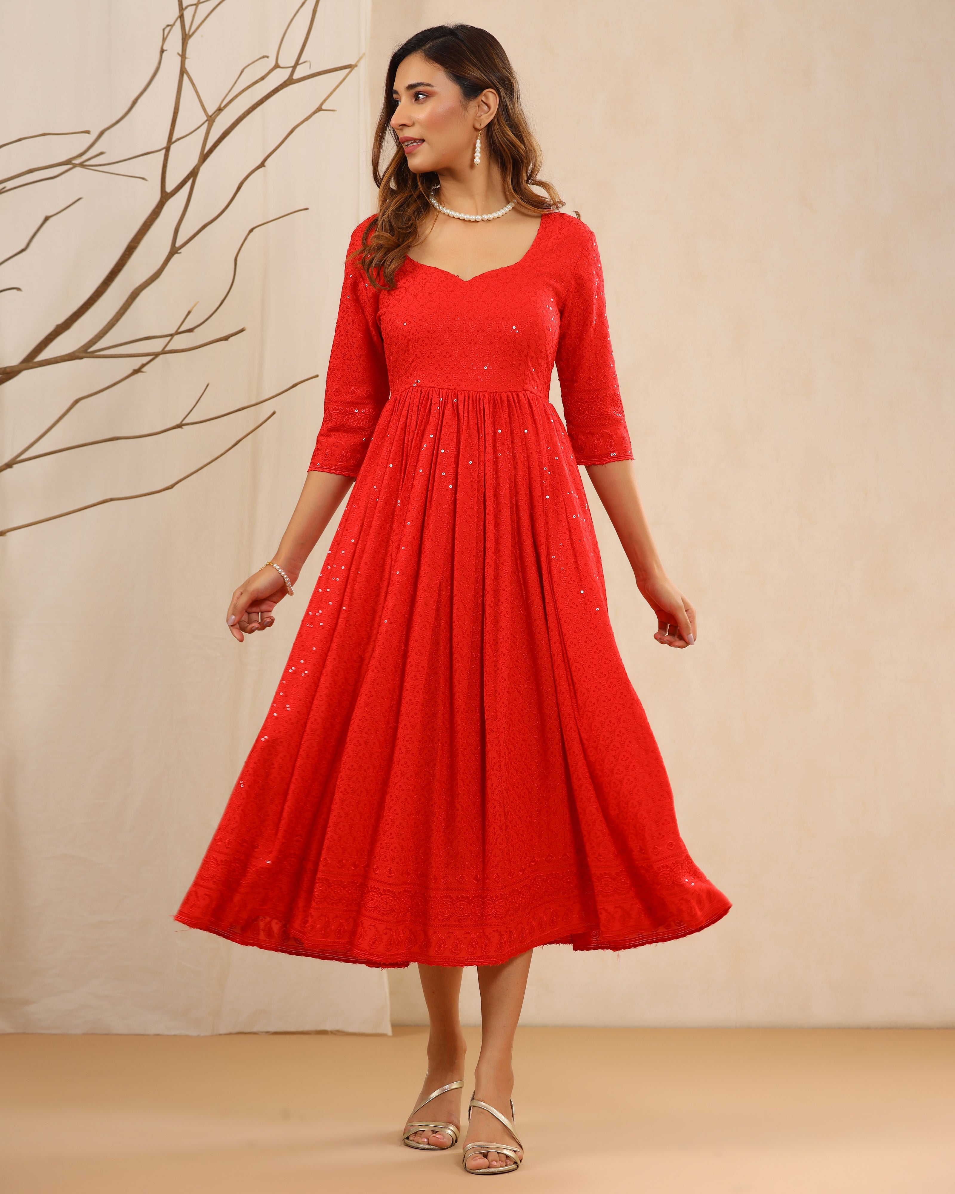 Red Chikankari Dress